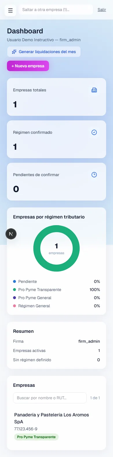 El mismo panel de Passervi visto desde el celular